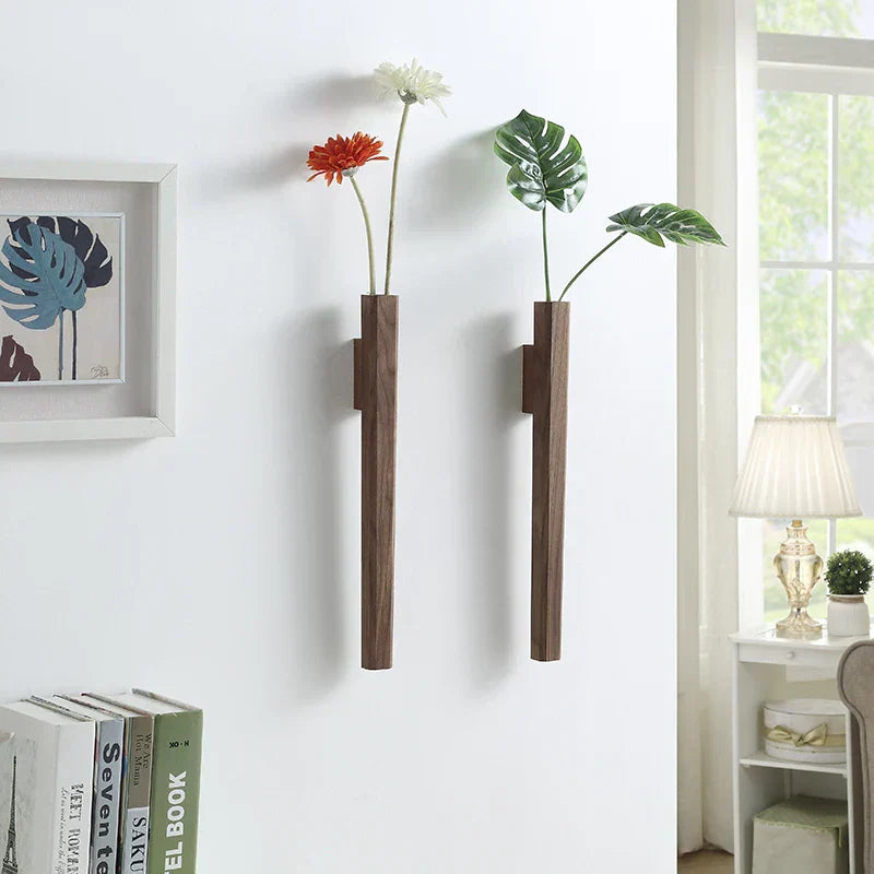 DecorBites™ Handmade Nordic Wooden Wall Vase for Plants
