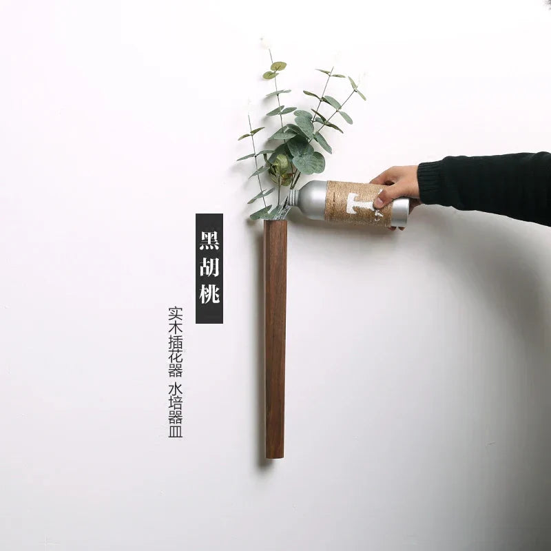 DecorBites™ Handmade Nordic Wooden Wall Vase for Plants