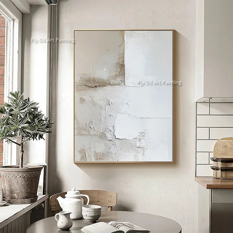 DecorBites™ Handpainted Abstract Beige & White Oil Paintings Set