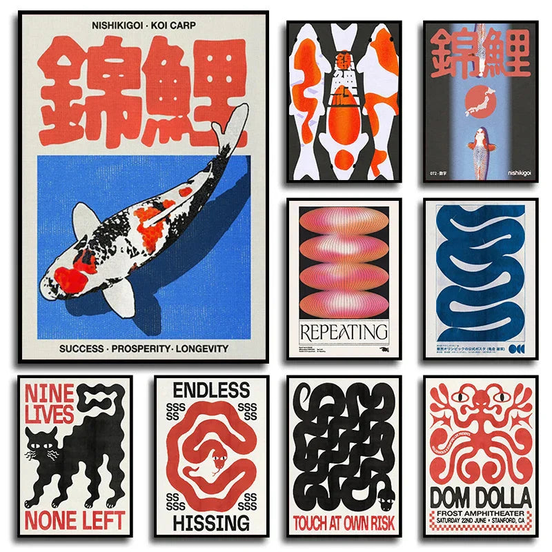 DecorBites™ Japanese Koi Cat Abstract Animals Canvas Wall Art