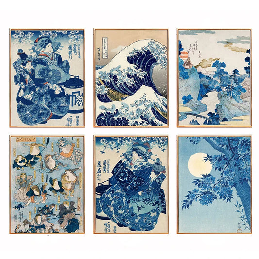 DecorBites™ Katsushika Hokusai Blue Waves Canvas Wall Art