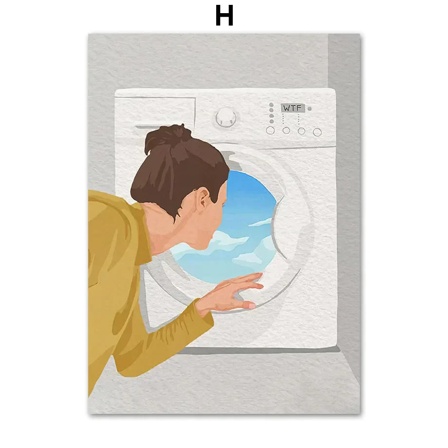 DecorBites™ "Laundry Girl Nordic Wall Art Print"