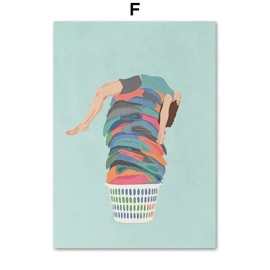 DecorBites™ "Laundry Girl Nordic Wall Art Print"