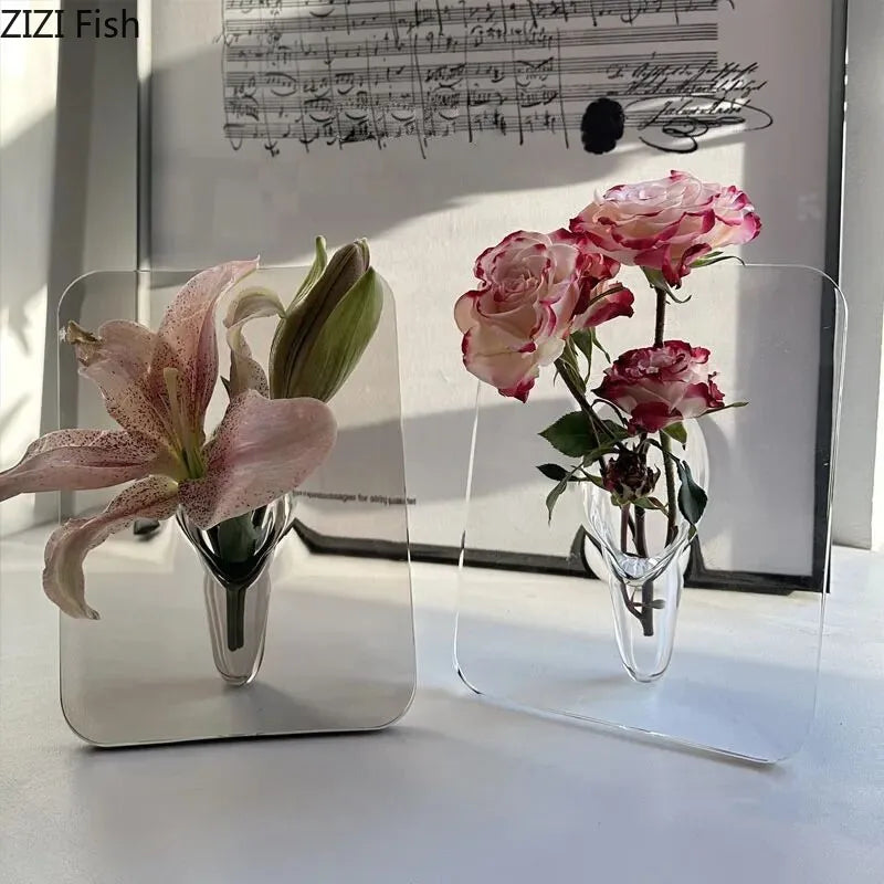 DecorBites™ Modern Transparent Square Vase for Flowers