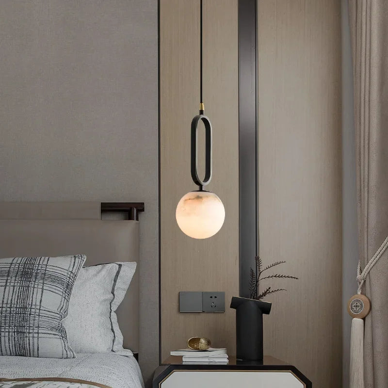 DecorBites™ Moroccan Title: White Marble Hanging Lamp