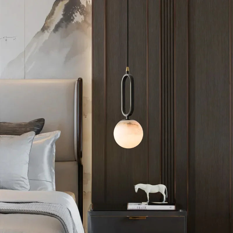 DecorBites™ Moroccan Title: White Marble Hanging Lamp