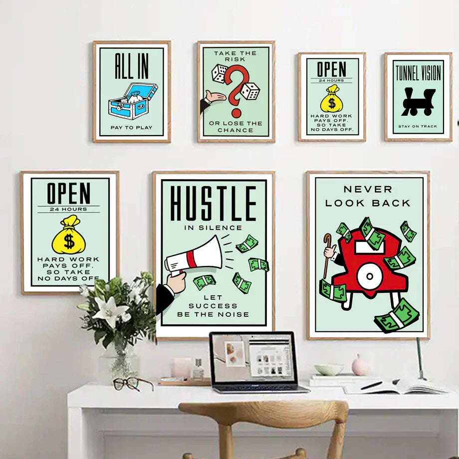 DecorBites™ Motivational Monopoly Millionaire Cartoon Canvas Wall Art