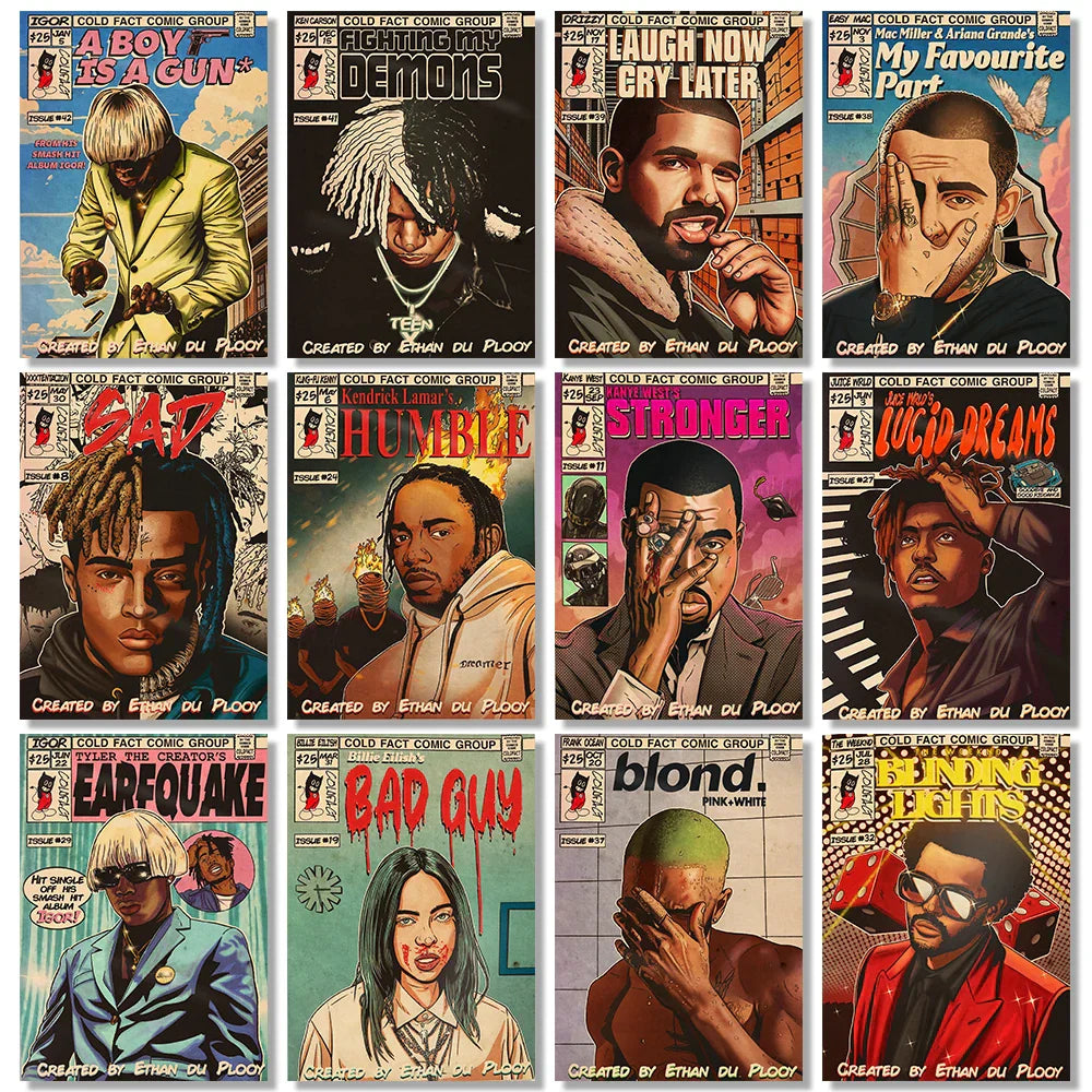 DecorBites™ Retro Canvas Print: Hip Hop Singer Album Cover
