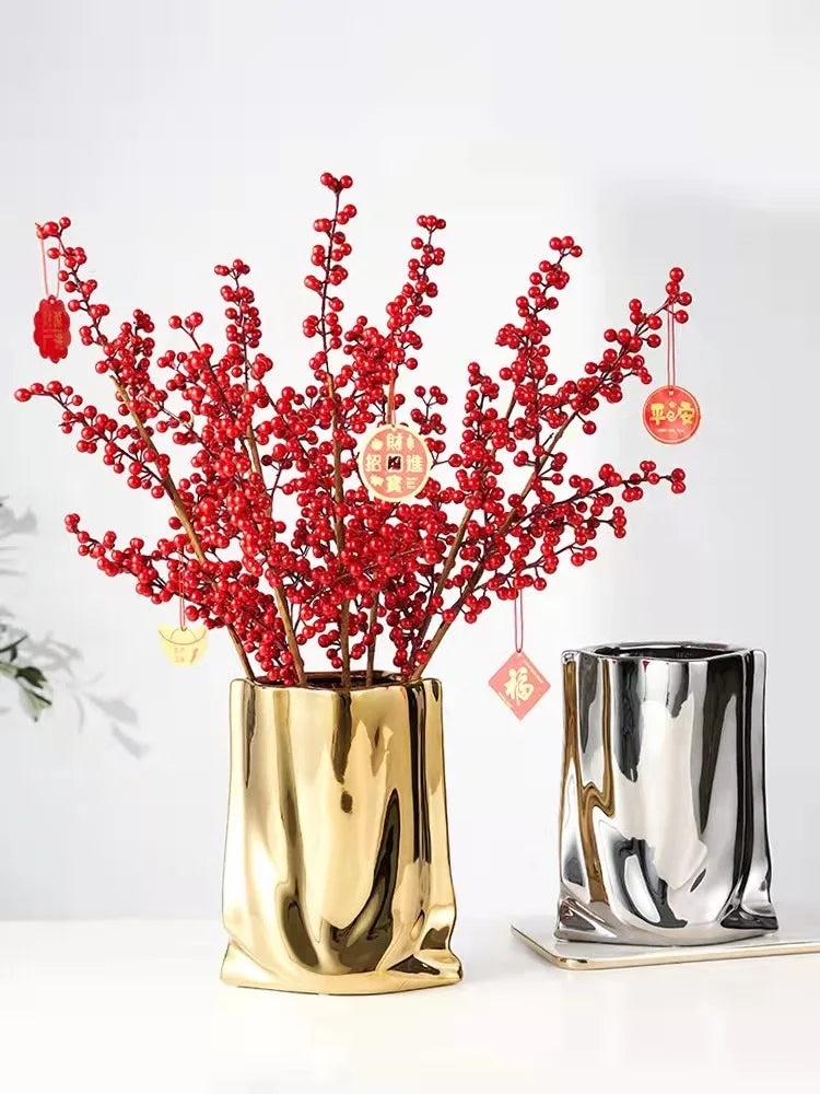 DecorBites™ Silver Ruffled Ceramic Flower Vase