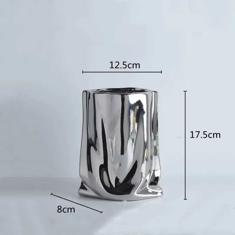 DecorBites™ Silver Ruffled Ceramic Flower Vase