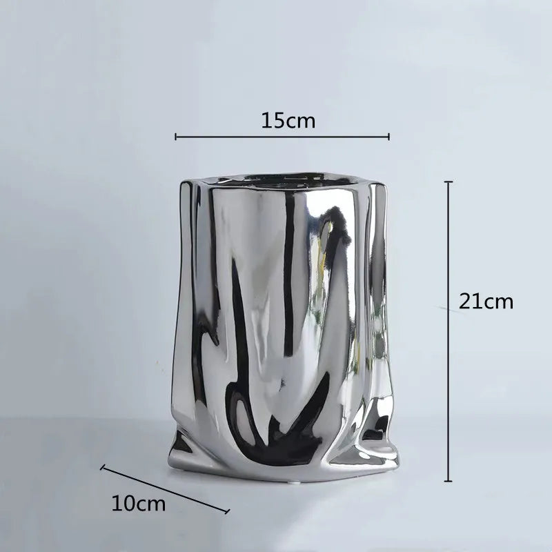 DecorBites™ Silver Ruffled Ceramic Flower Vase