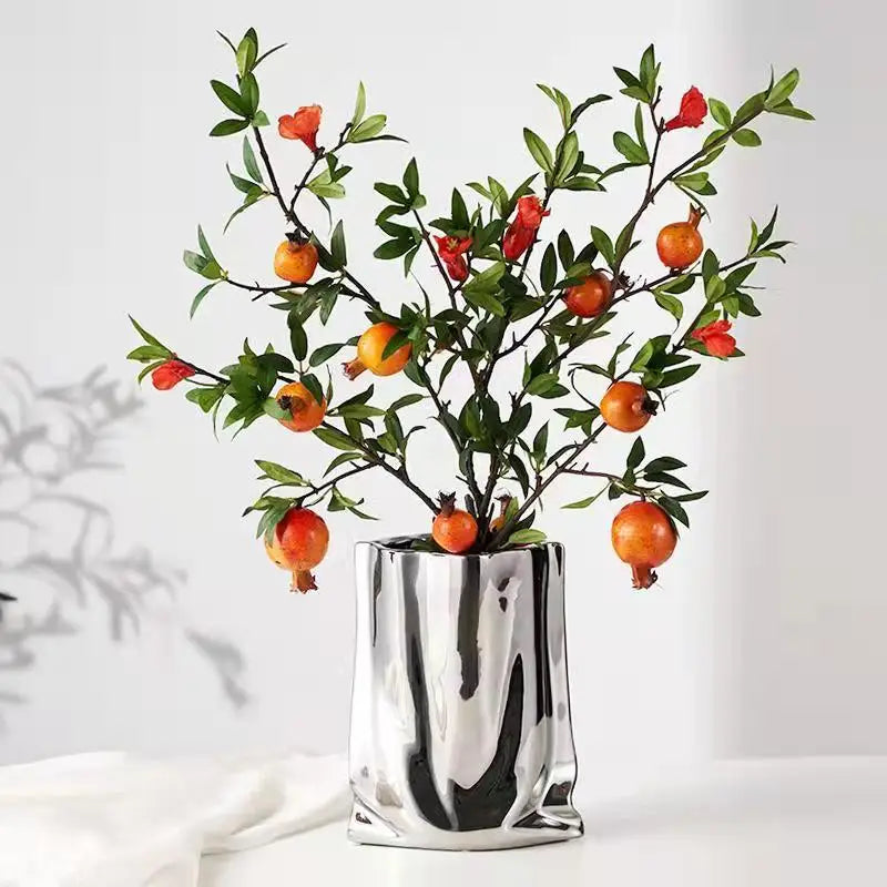 DecorBites™ Silver Ruffled Ceramic Flower Vase