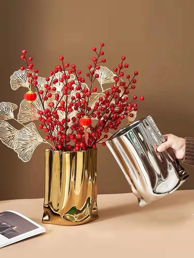 DecorBites™ Silver Ruffled Ceramic Flower Vase