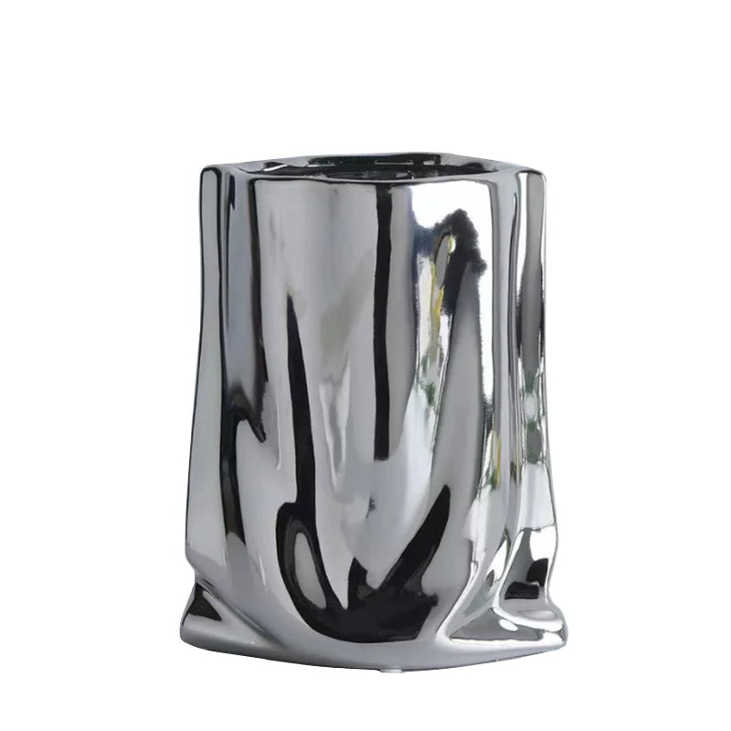 DecorBites™ Silver Ruffled Ceramic Flower Vase
