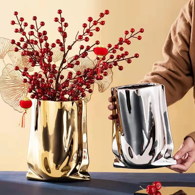 DecorBites™ Silver Ruffled Ceramic Flower Vase