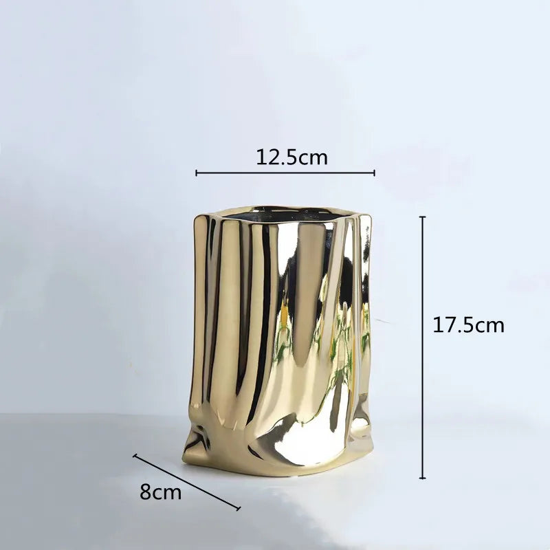DecorBites™ Silver Ruffled Ceramic Flower Vase