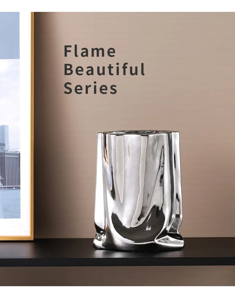 DecorBites™ Silver Ruffled Ceramic Flower Vase