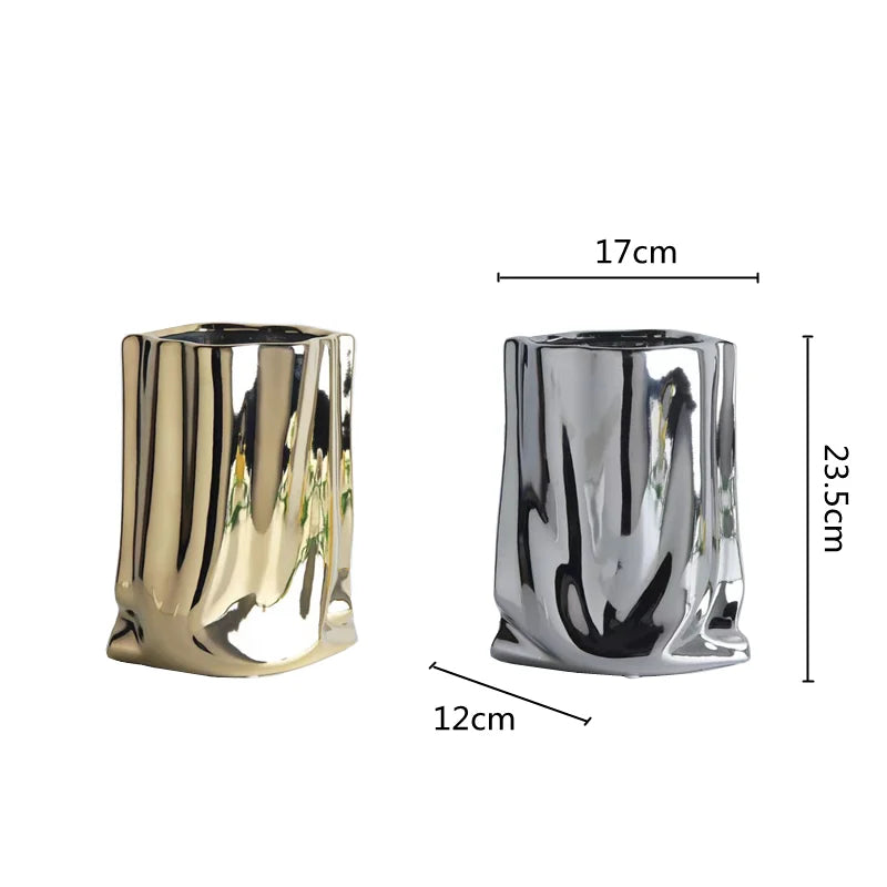 DecorBites™ Silver Ruffled Ceramic Flower Vase