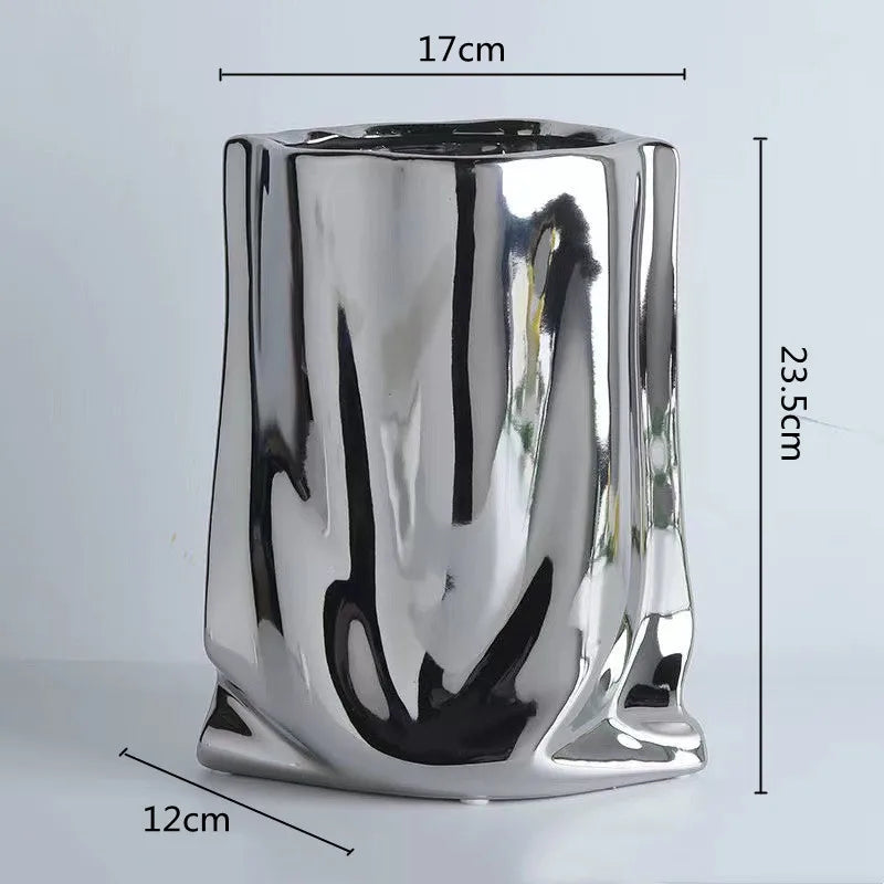 DecorBites™ Silver Ruffled Ceramic Flower Vase
