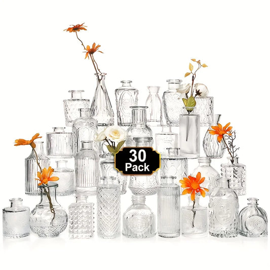 DecorBites™ Vintage Glass Bud Vases Set - 30 Pieces