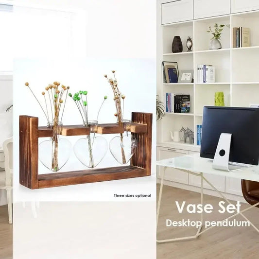 DecorBites™ Vintage Heart-Shaped Wooden Frame Glass Vase