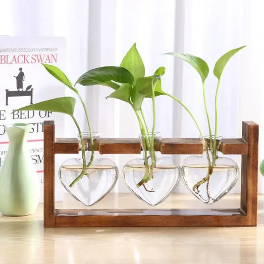 DecorBites™ Vintage Heart-Shaped Wooden Frame Glass Vase