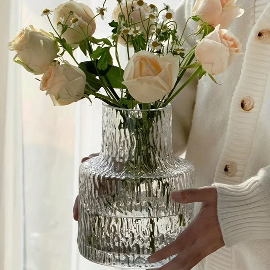 DecorBites™ Vintage Nordic Glass Vase for Wide-Mouth Flowers