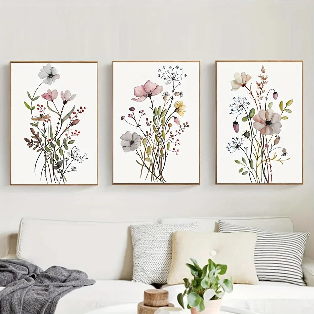 DecorBites™ Watercolor Flower Posters Set: Botanical Canvas Art