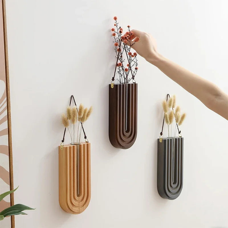 DecorBites™ Wooden Flower Vase Wall Mount Holder