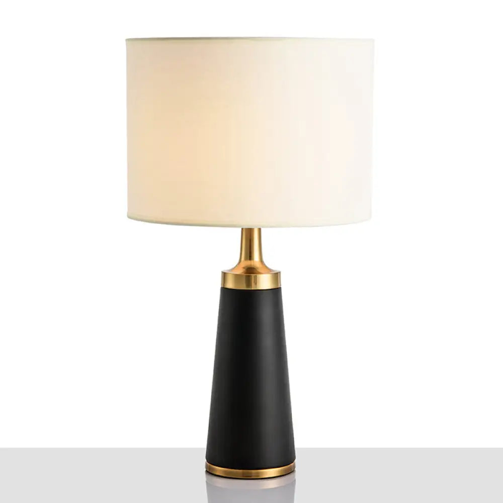 DecorBites™ Drum Bedside Lamp - Fabric Shade, Simplicity Design, 1-Light Table Light in White