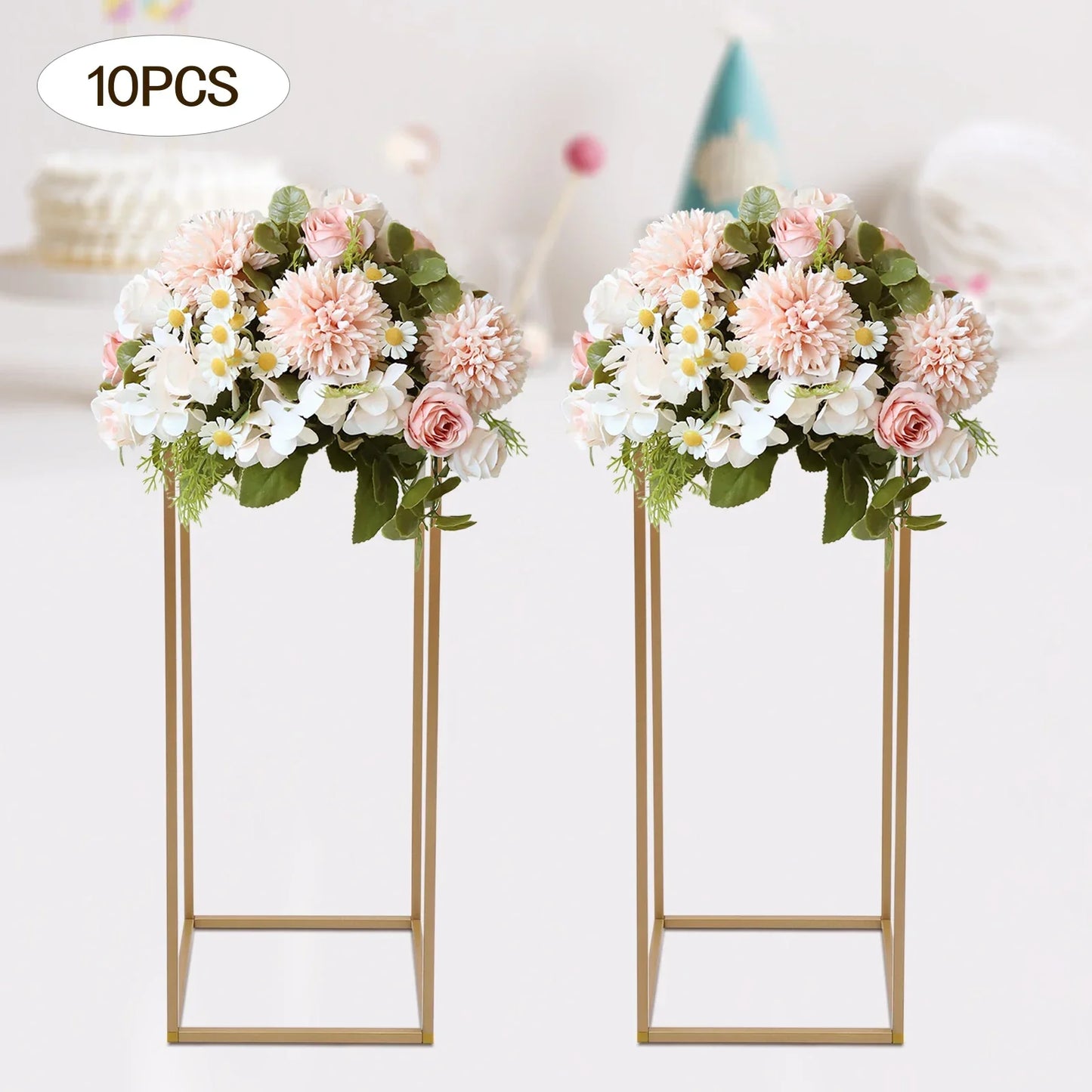 DecorBites™ Elegant 10-Piece Gold Wedding Flower Stand