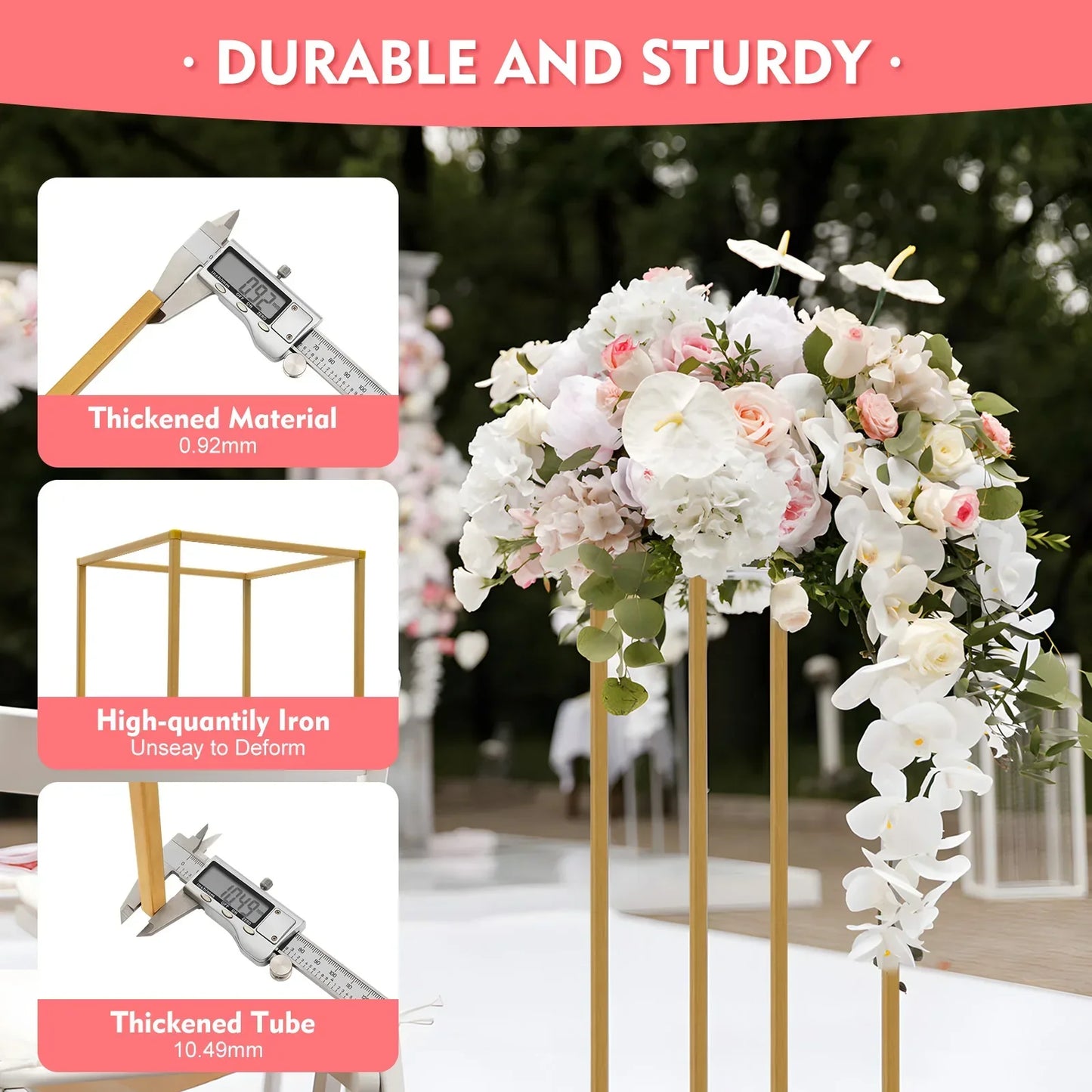 DecorBites™ Elegant 10-Piece Gold Wedding Flower Stand