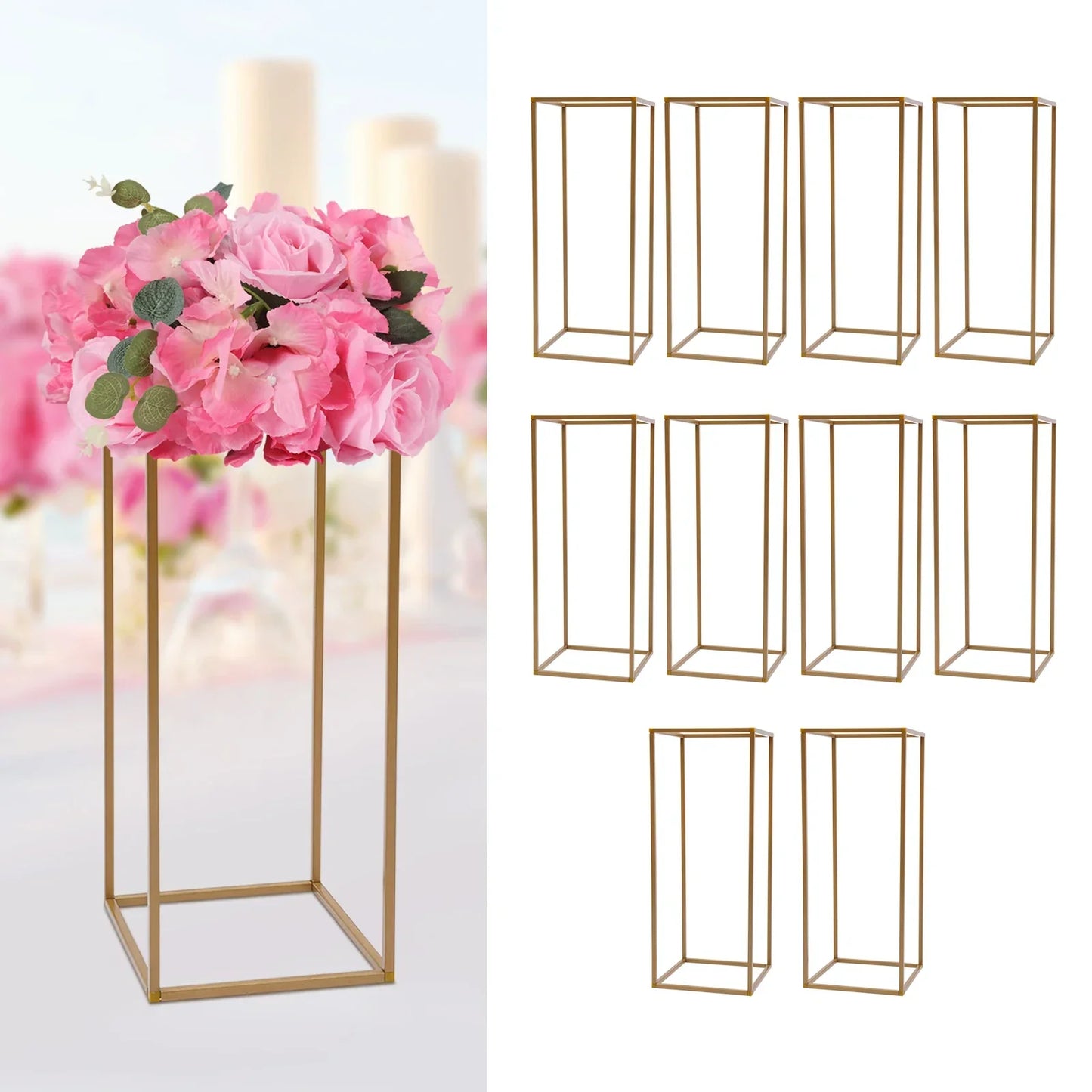 DecorBites™ Elegant 10-Piece Gold Wedding Flower Stand