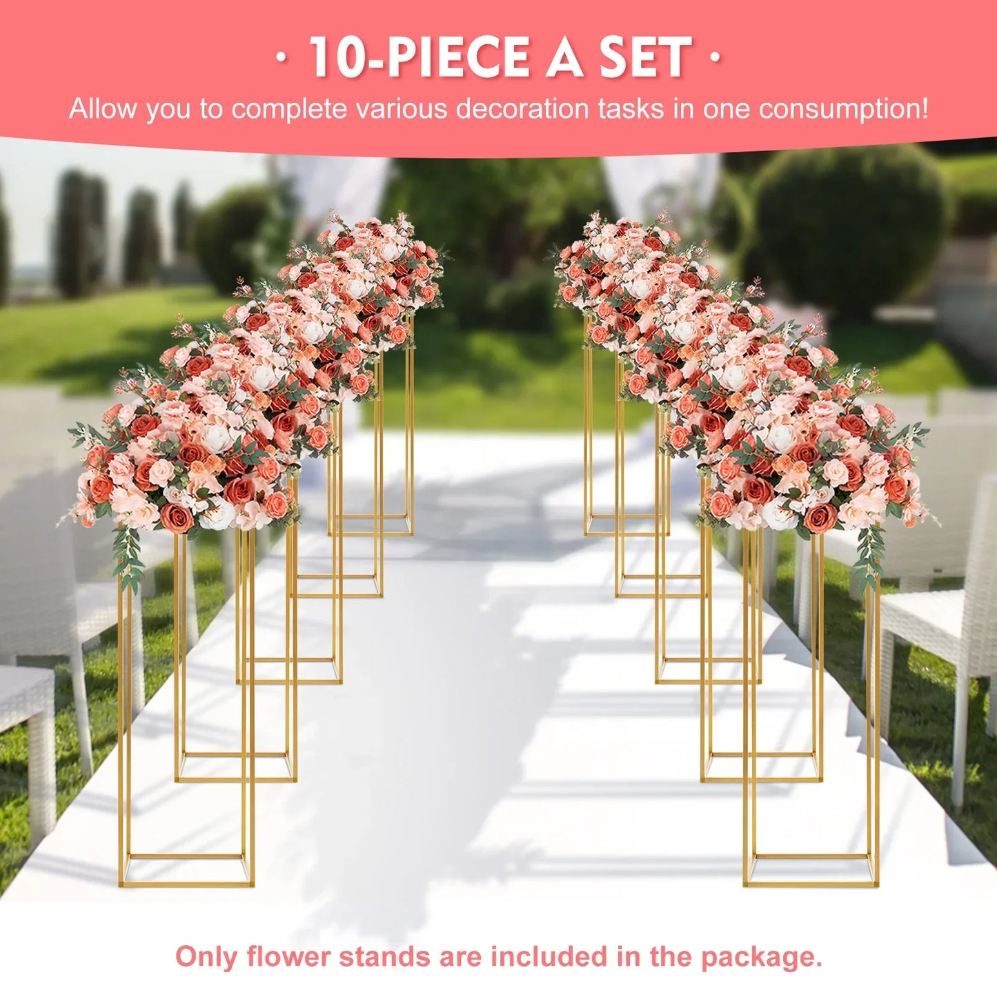 DecorBites™ Elegant 10-Piece Gold Wedding Flower Stand
