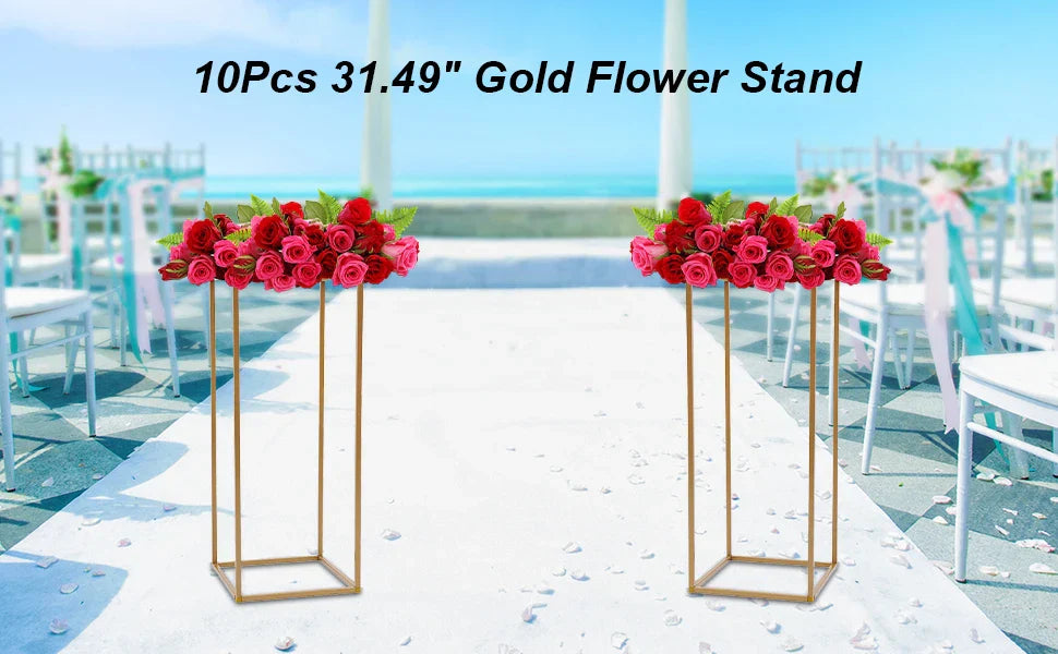 DecorBites™ Elegant 10-Piece Gold Wedding Flower Stand
