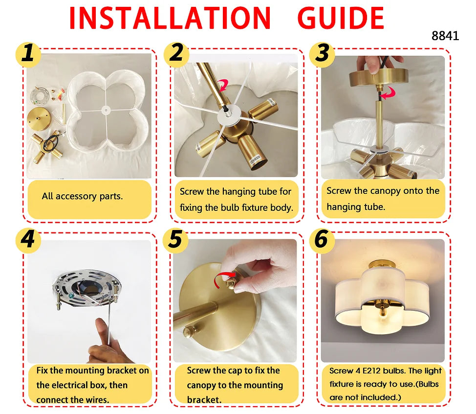 DecorBites™ Elegant 4-Light Gold Ceiling Fixture