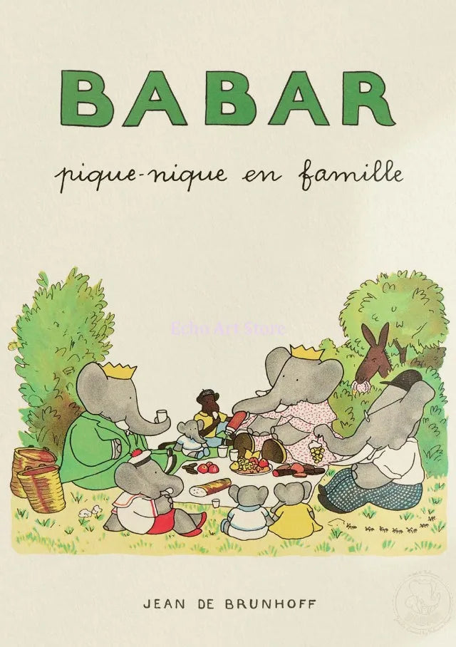 DecorBites™ Elephant Babar Family Cartoon Print for Kids Room