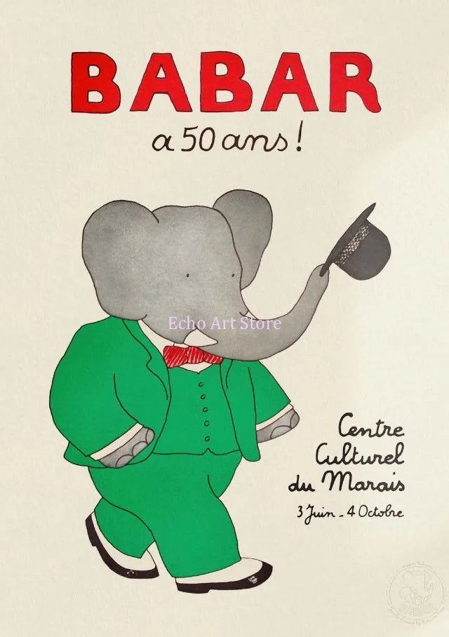 DecorBites™ Elephant Babar Family Cartoon Print for Kids Room