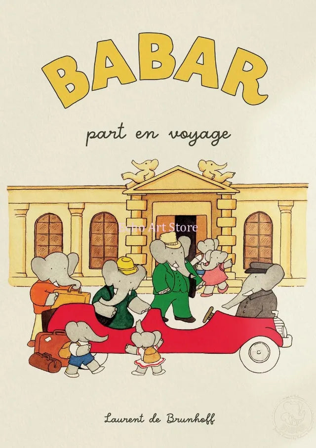DecorBites™ Elephant Babar Family Cartoon Print for Kids Room