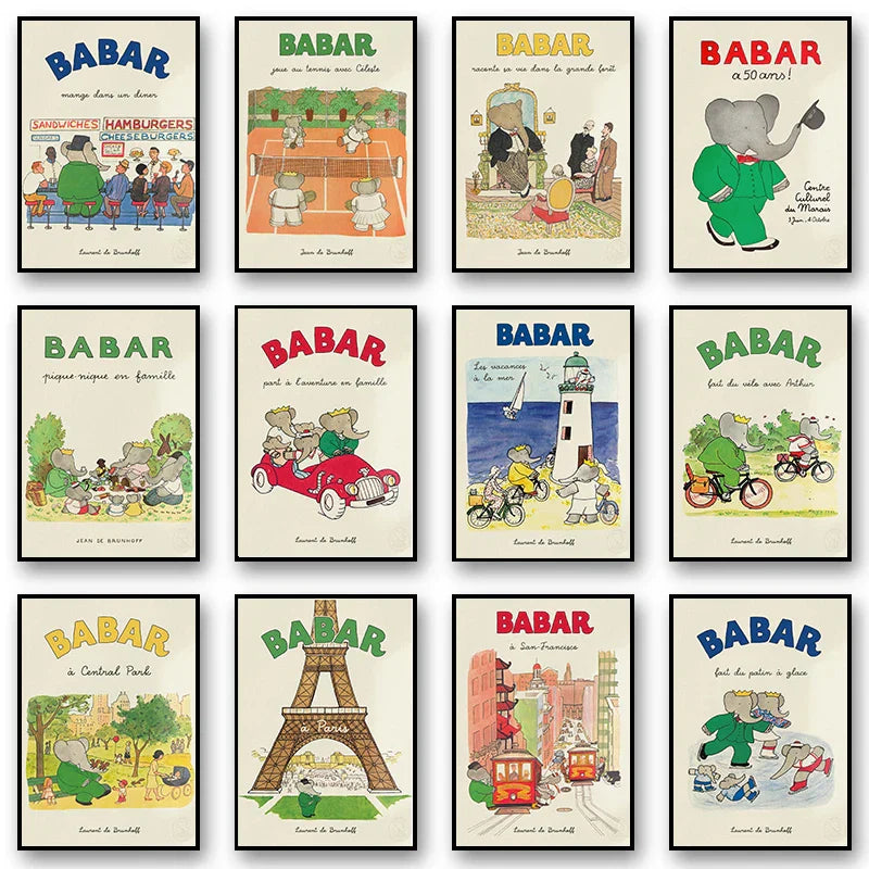 DecorBites™ Elephant Babar Family Cartoon Print for Kids Room