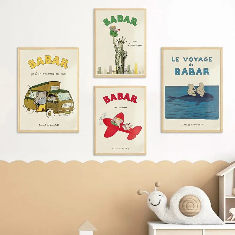 DecorBites™ Elephant Family Cartoon Canvas Wall Art