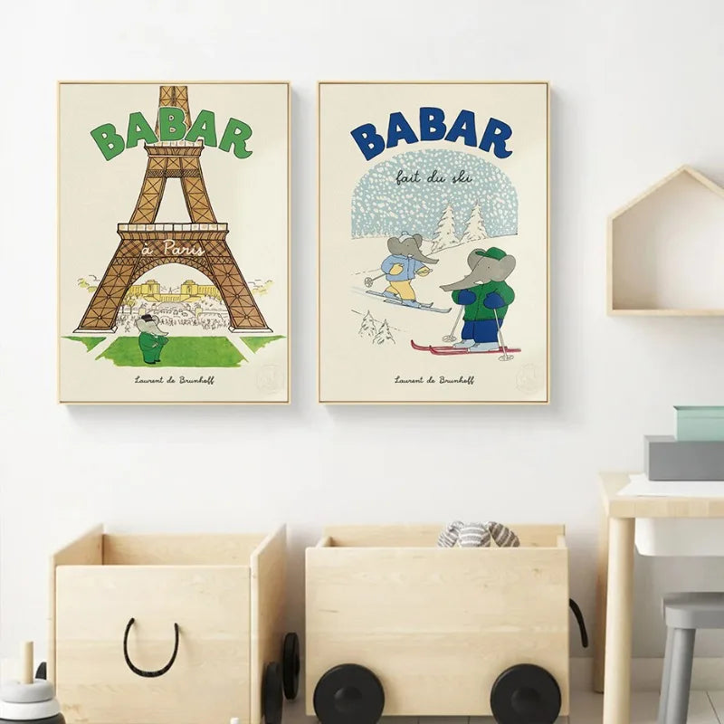 DecorBites™ Elephant Family Cartoon Canvas Wall Art