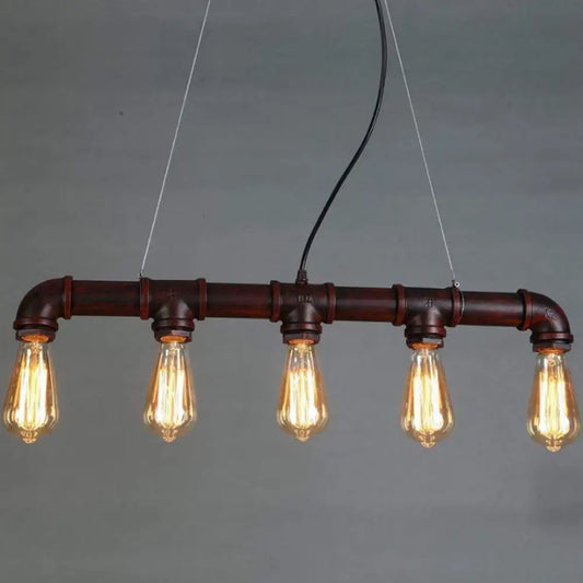 DecorBites™ Elongated Pipe Island Pendant Light - Farmhouse Metallic Fixture with 5 Heads for Dining Room