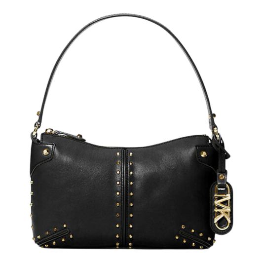 Michael Kors Astor Women Large Studded Leather Shoulder Bag Black