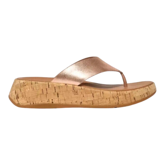 FitFlop F-Mode Women Slide Sandals Rose Gold Cork Flatform Toe-Post