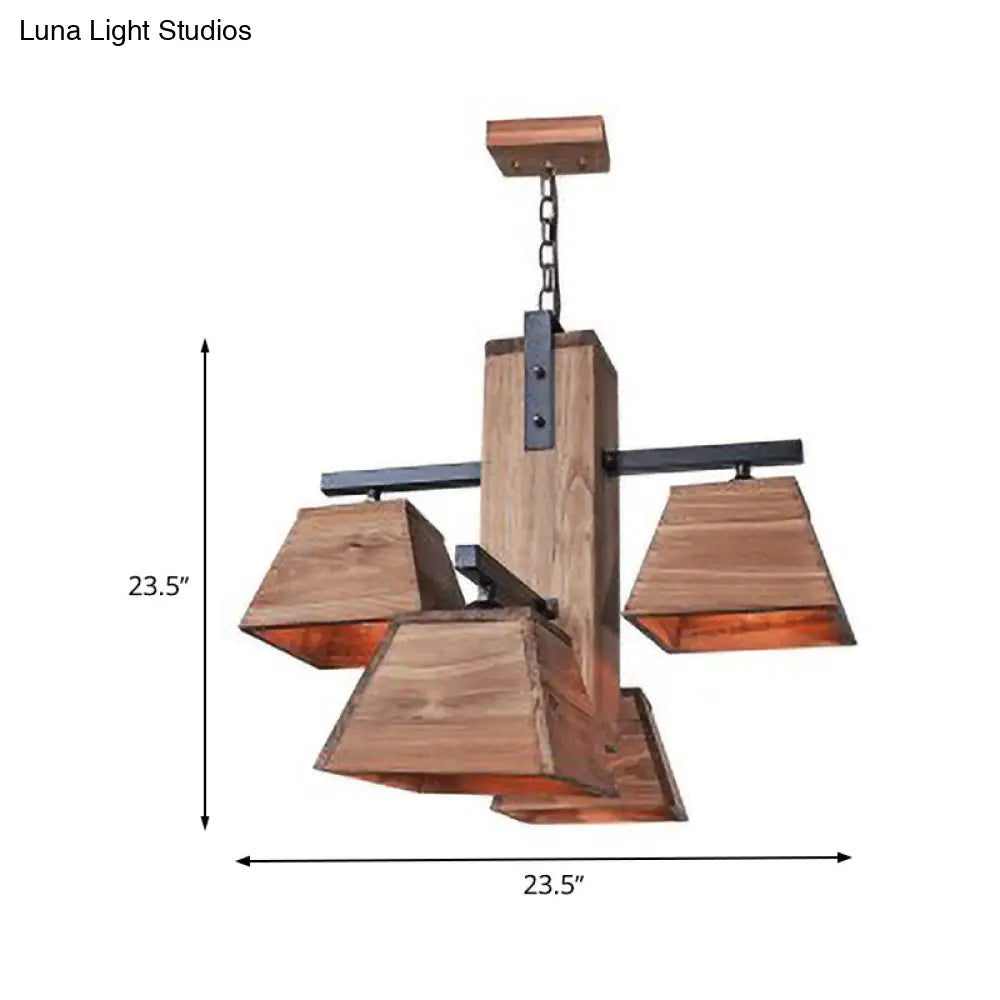 DecorBites™ Factory Wood Island Chandelier - Beige Trapezoid Design with Multiple Lighting Options for Dining Room