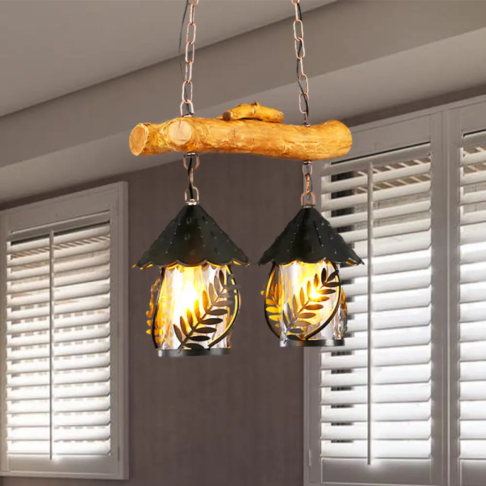 DecorBites™ Farmhouse Black Hanging Lamp for Restaurant Island Lighting with 3 Lights, Cylinder White Fabric/Clear Glass Shade
