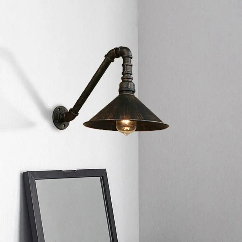 DecorBites™ Farmhouse Style Antique Brass Wall Sconce with Metallic Cone & Pipe - 1 Head Dining Room Lighting