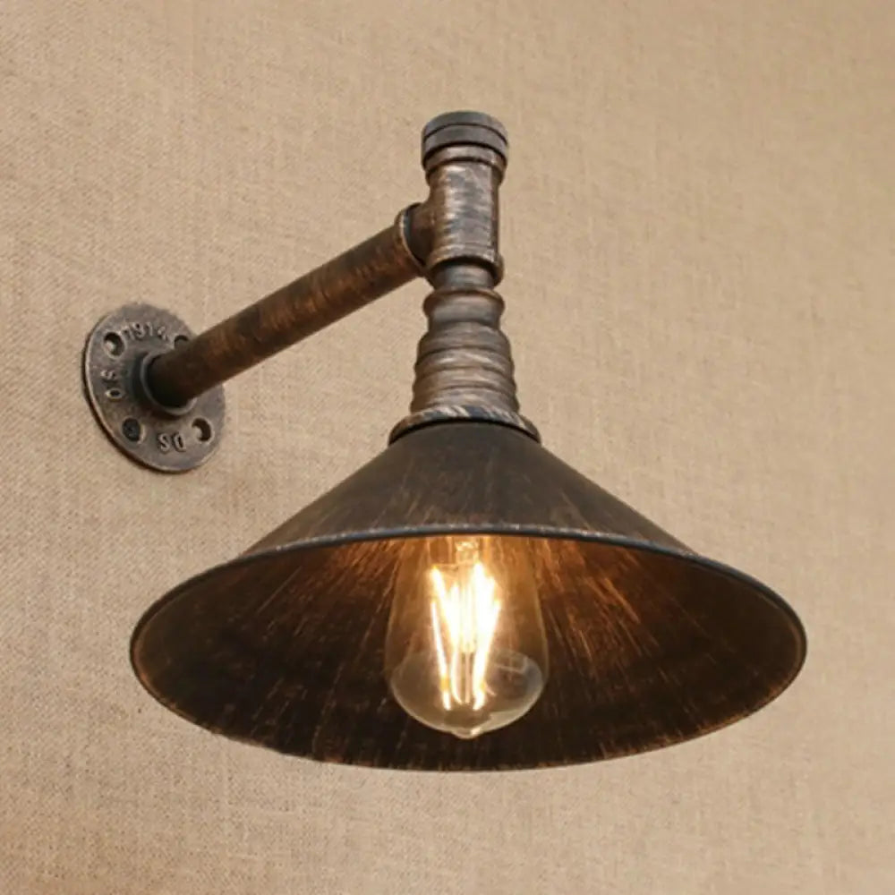DecorBites™ Farmhouse Style Antique Brass Wall Sconce with Metallic Cone & Pipe - 1 Head Dining Room Lighting