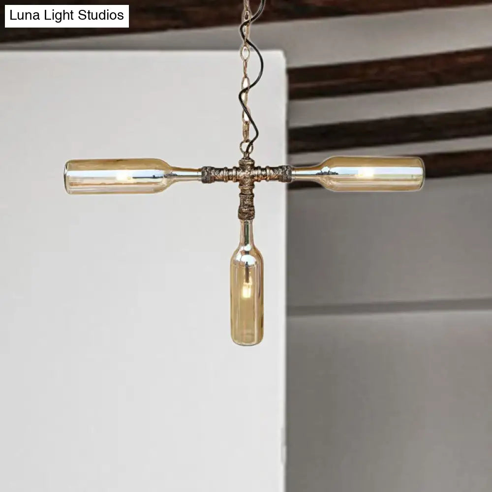 DecorBites™ Farmhouse Style Smoke Gray/Blue Bottle Ceiling Lighting - Glass Hanging Lamp (3/4/5 Lights) in Aged Silver/Black